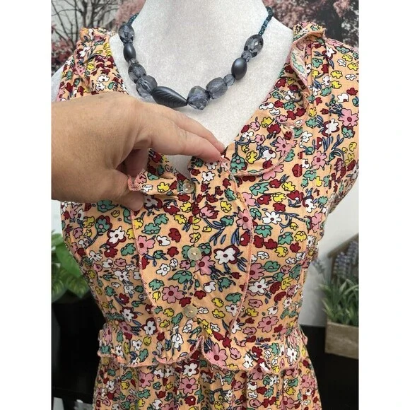 Suzanne Betro Women’s shirt dress Size M Floral V Neck Ruffle Tiered Sleeveless - Picture 4 of 10